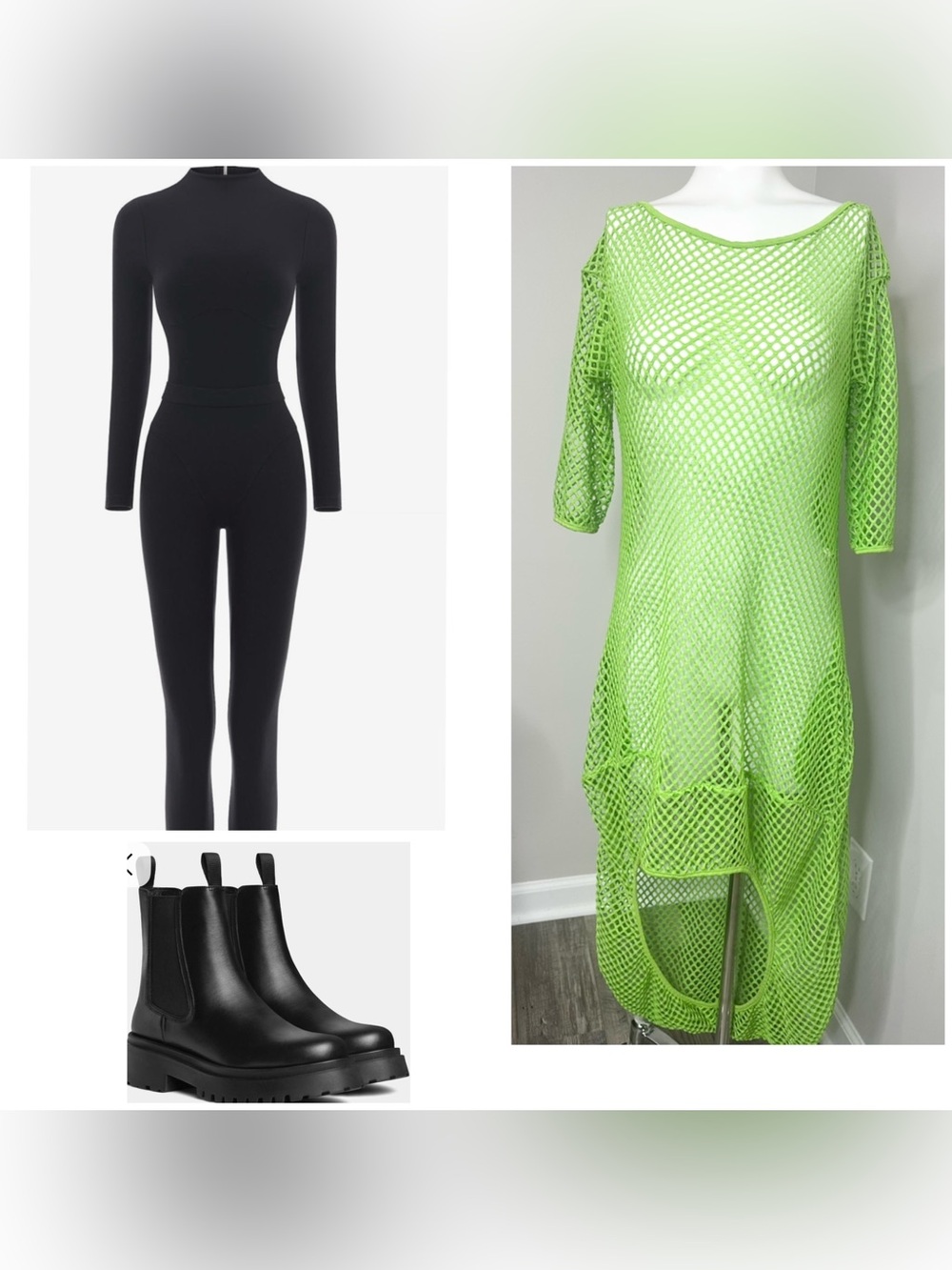 Bright Green Fishnet High-Low Dress - M